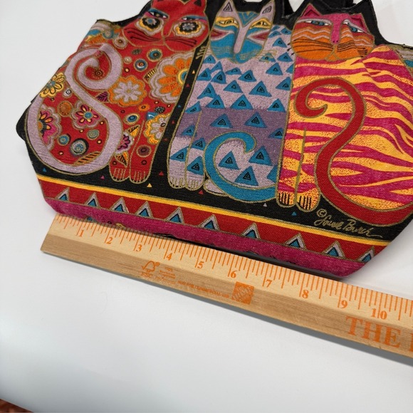 Laurel Burch Purse Cat Cotton Canvas Tote Bag Cutout Artsy Boho - Picture 12 of 13
